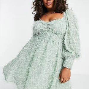 ASOS Curve Mint Green Long Sleeve Textured Mini Dress